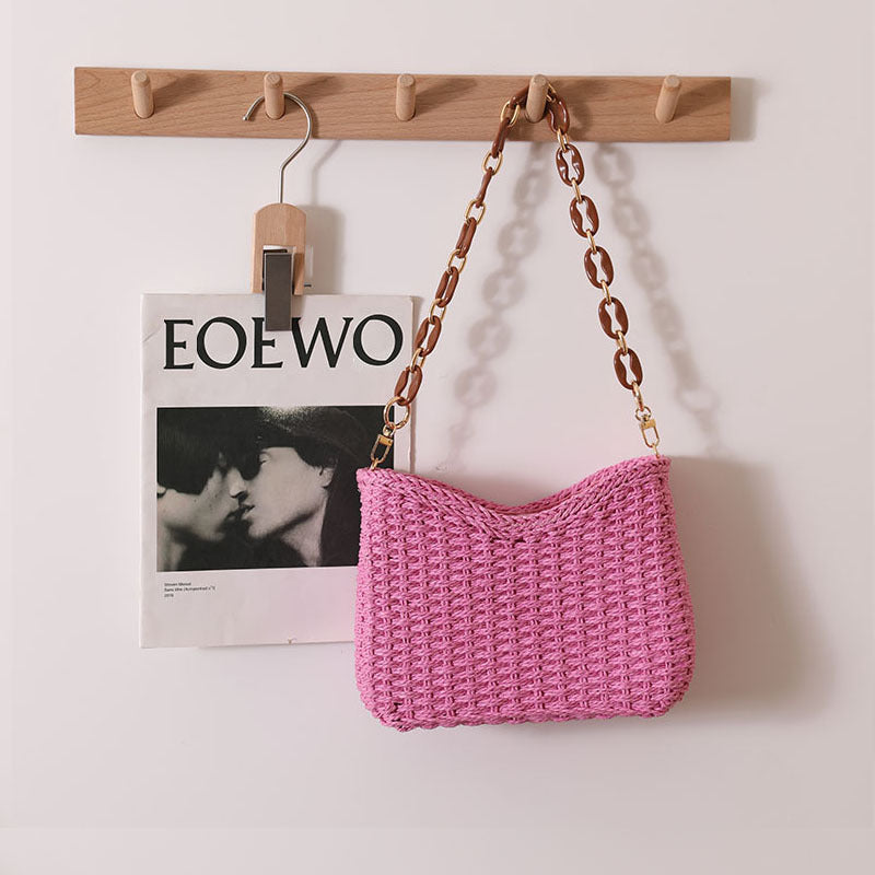 Fresh Purple Straw Bag Woven Bag Women Bag Shoulder Solid Color Straw Bag Seaside Vacation Beach Bag Bella Mia