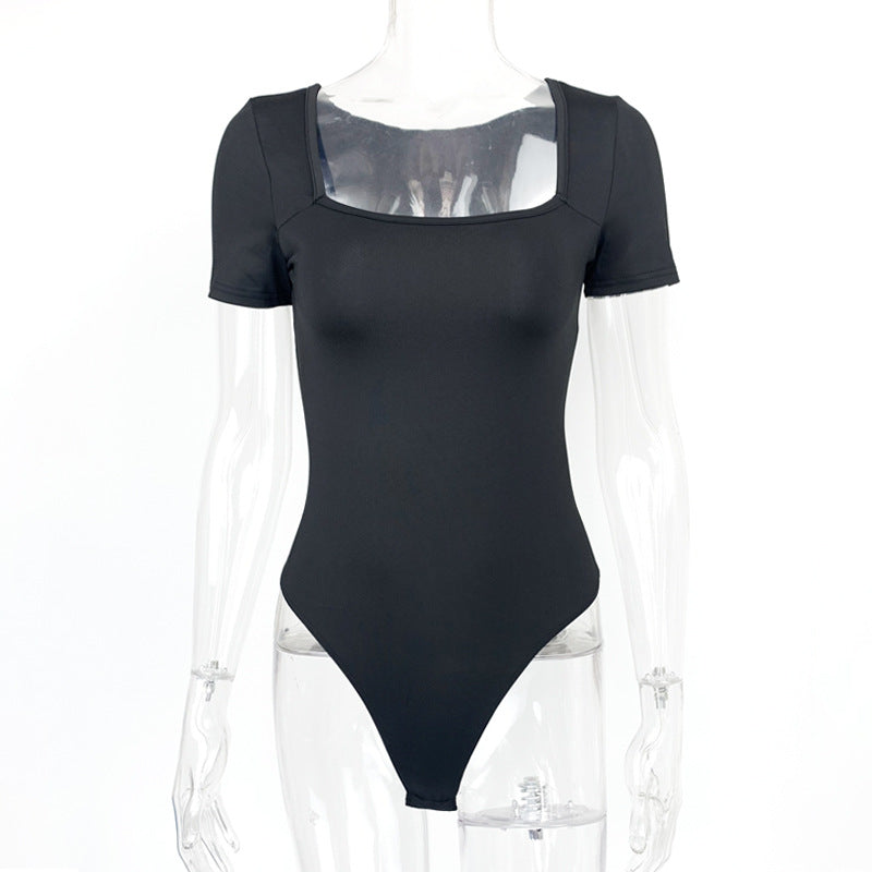 Bodysuit Summer Women Clothing Sexy Tight Square Collar Short Sleeve Bodysuit Bella Mia