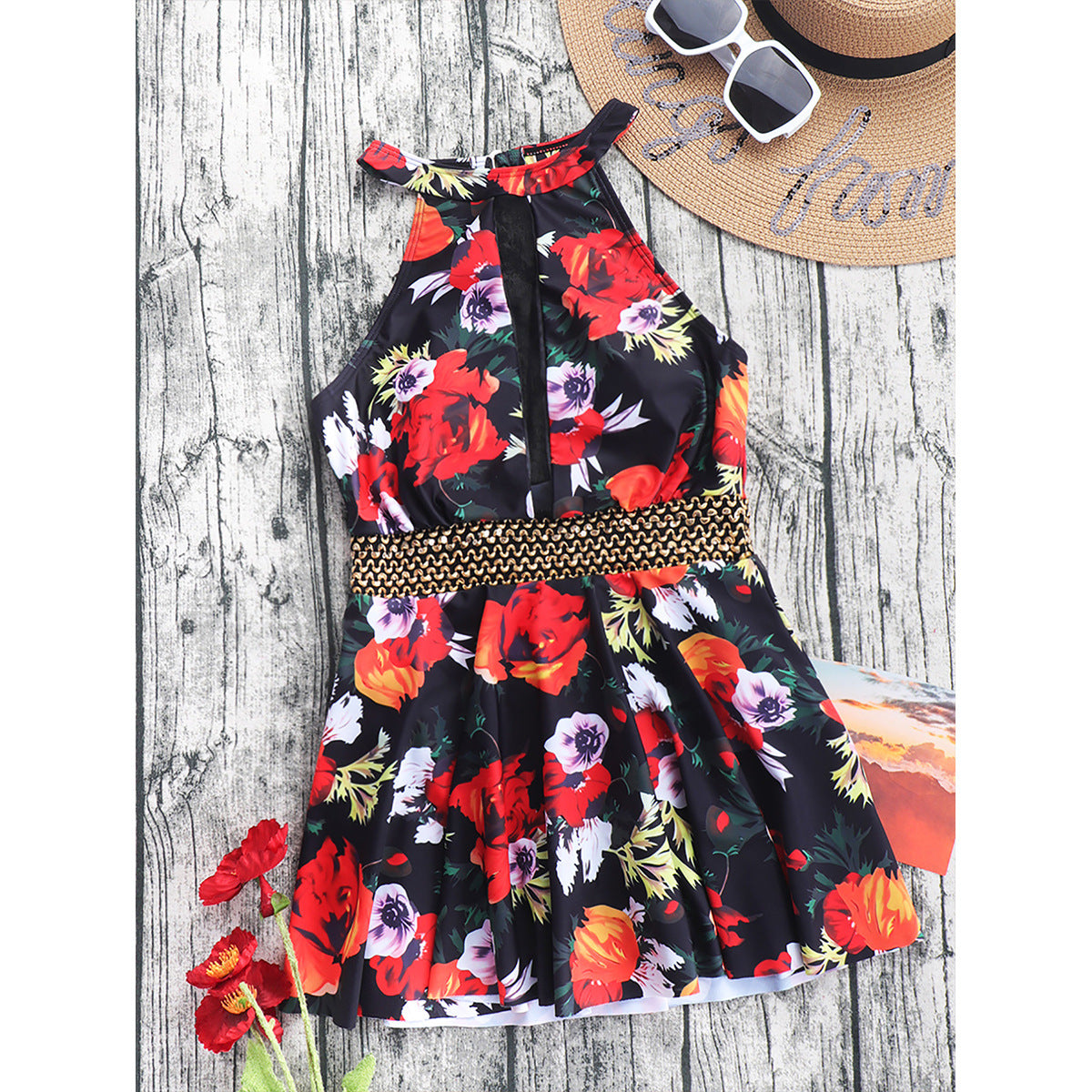 Conservative Swimsuit Printed Swimsuit Women One Piece Beach Dress Swimwear Bella Mia