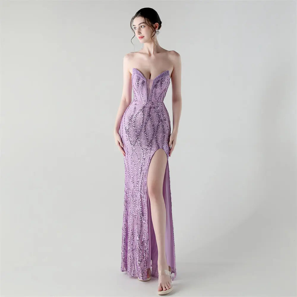 Boning Corset Waist Tight Heavy Industry Beads Heart Shaped Collar Sequined Evening Dress Luxury Cocktail Evening Dress Bella Mia