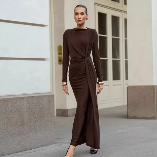 Autumn French Dress Maxi Dress Women Textured Waist Slimming Evening Dress Bella Mia