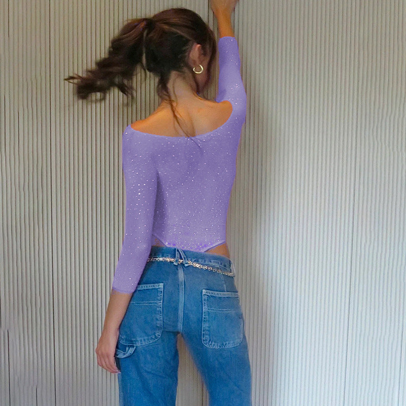 Autumn Sexy High Elastic Knitted See through Bow Hollow Out Cutout Rhinestone Jumpsuit Bella Mia