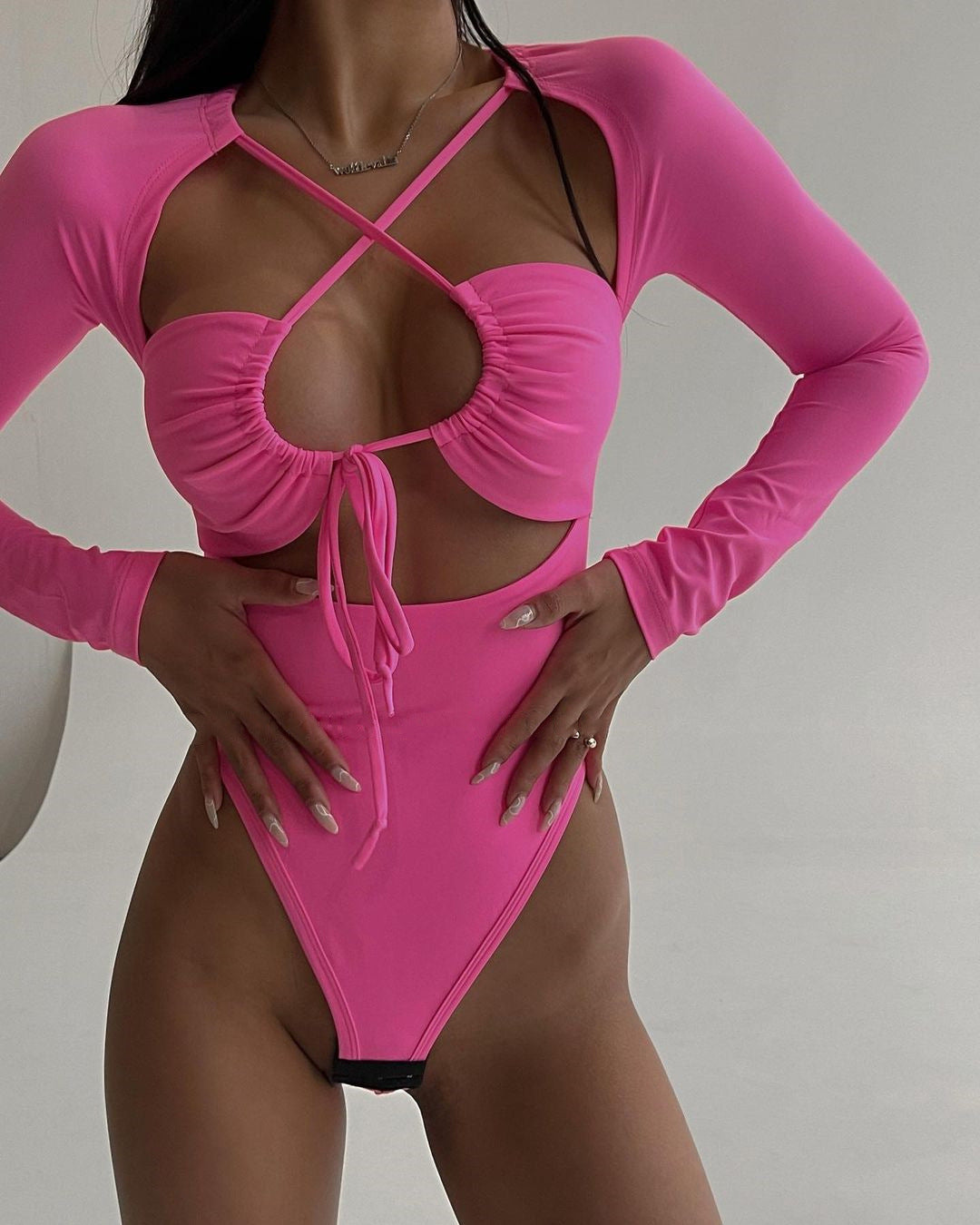 Summer Women Sexy Sexy Hollow Out Cutout out Strap Slim Solid Color Long Sleeve Jumpsuit Women Bella Mia