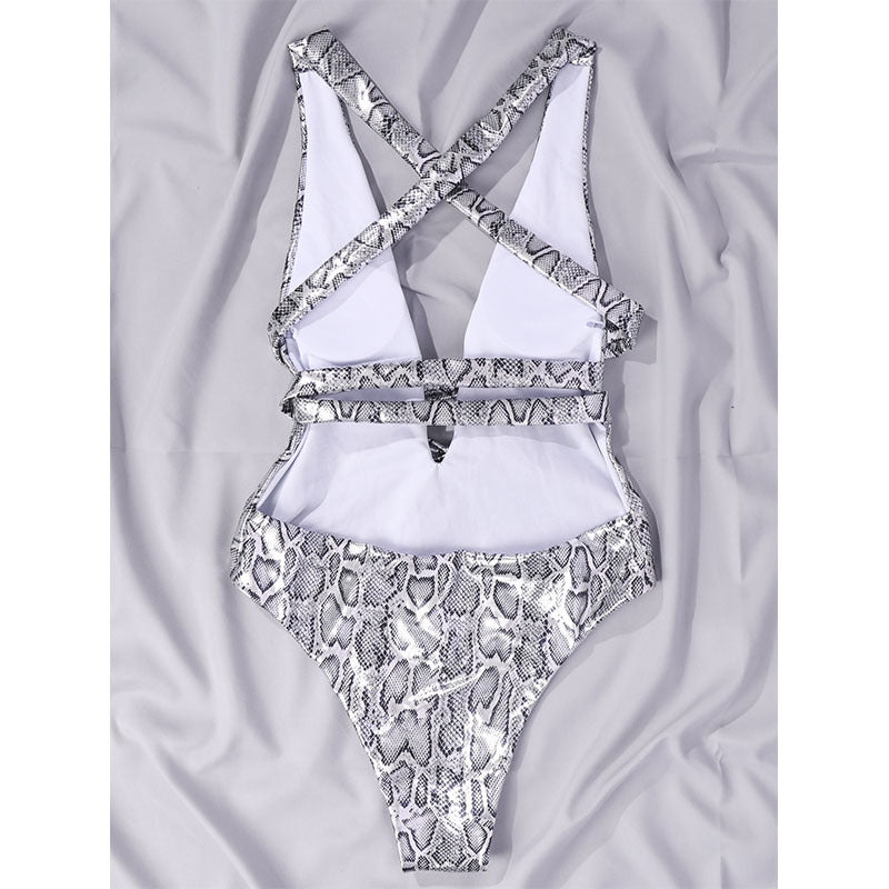 Bikini One-Piece Swimsuit Printed Serpentine Backless Tight Bikini Bella Mia