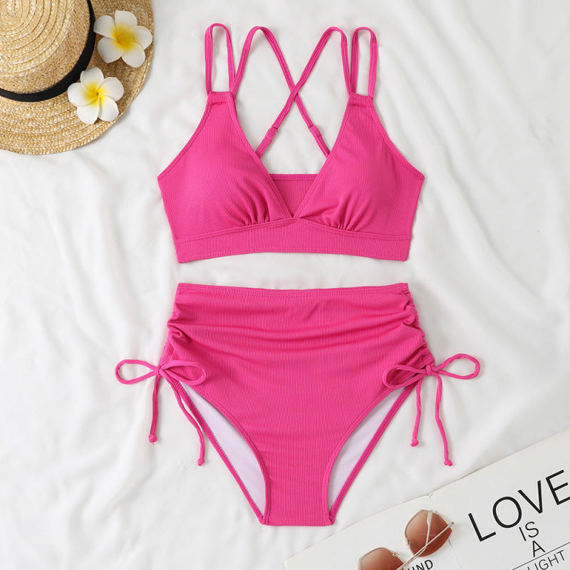 Swimwear Bikini Split High Waist Sunken Stripe Sexy Swimsuit Women Solid Color Split Swimsuit Swimsuit Bella Mia