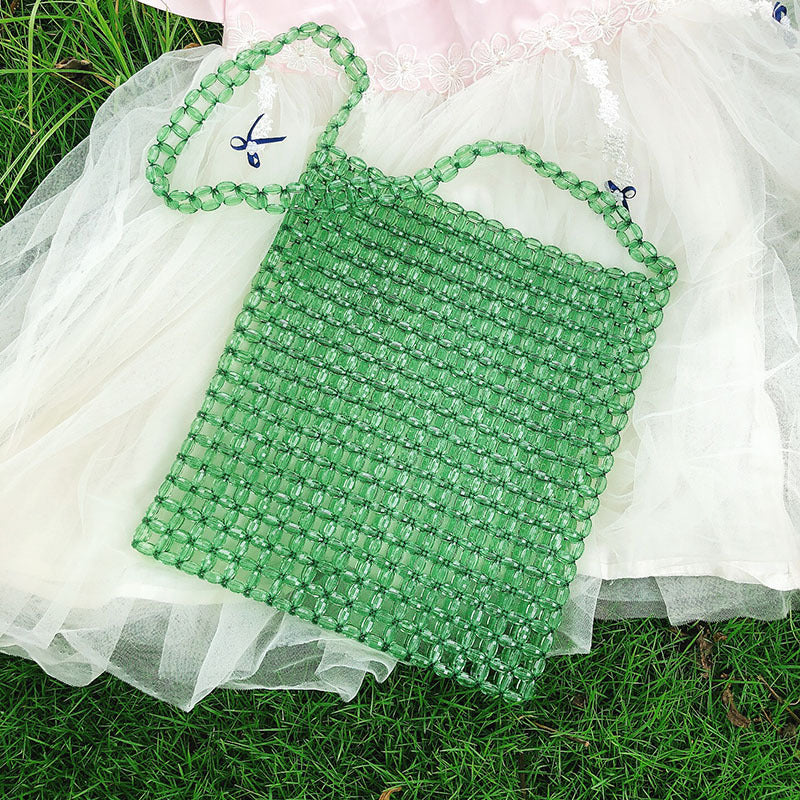 Transparent Square Beaded Bag Acrylic Hand Woven Bag Casual Hand Carrying Shoulder Bag Women Bella Mia