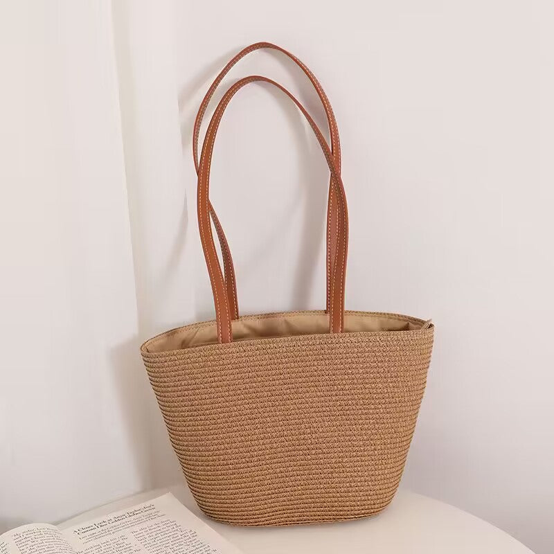 Striped Shoulder Straw Bag Woven Bag Summer Large Capacity Casual All Match Women Seaside Beach Rattan Woven Bag Bella Mia
