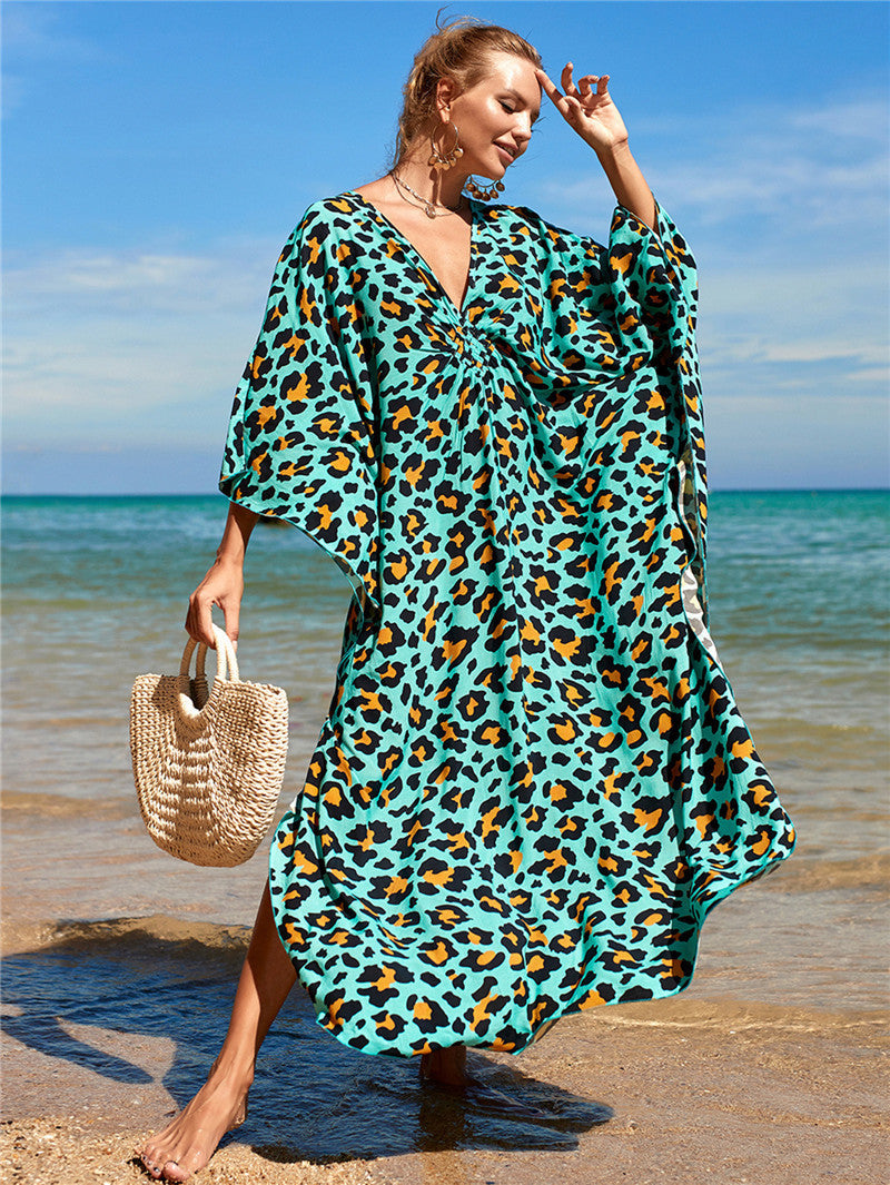 Elastic Printing Beach Cover-up Sexy Loose Chest Woven Vacation Beach Cover Up Bella Mia
