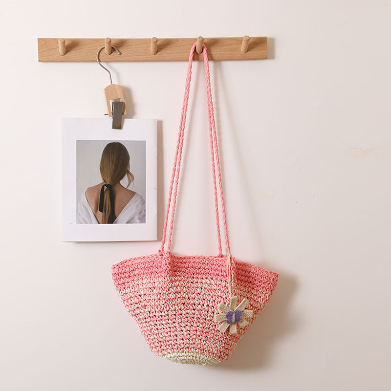 Fresh Floral Straw Bag Niche Gradient Color Straw Bag Woven Bag Vacation Beach Bag Shoulder Bag Bella Mia