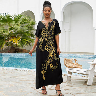 Embroidered Beach Maxi Dress Robe Vacation Bikini Swimsuit Outwear Blouse