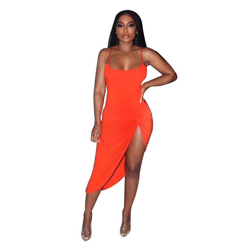 Dress Women Clothes -Selling Fashion Simple Solid Color Beveled Strap Dress Bella Mia