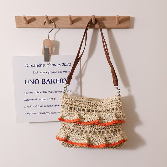 Crossbody Lace Straw Bag Ruffled Summer Color Straw Bag Woven Bag Seaside Beach Vacation Bag Bella Mia