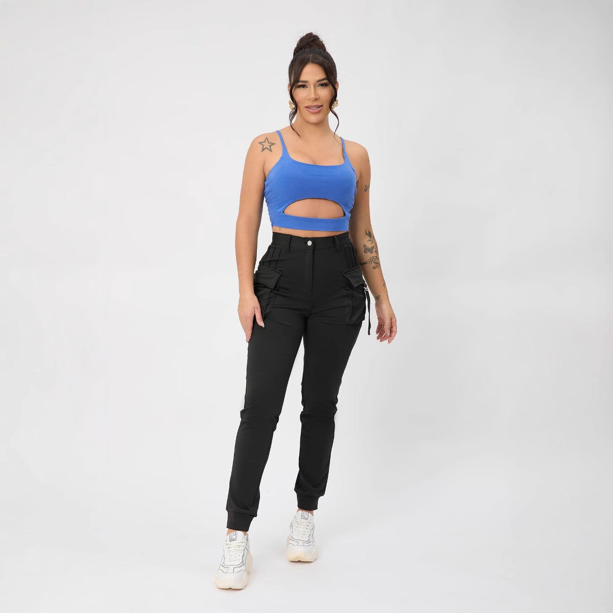 Multi Color Camisole Sports Slim Fitting Hollow Out Cutout Adjustable Buckle Top for Women Bella Mia
