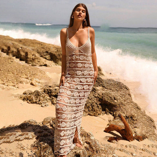 Sleeveless Hollow Out Cutout Knitted Beach Dress Bikini Smock Dress Sun Protection Seaside Beach Dress Bella Mia