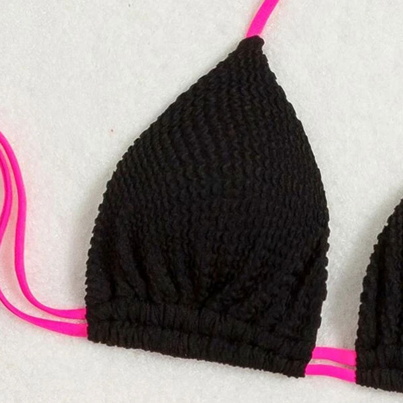 Sexy Halter Lace Up Split Swimsuit Women Solid Color High Waist Triangle Bikini Swimsuit Bella Mia