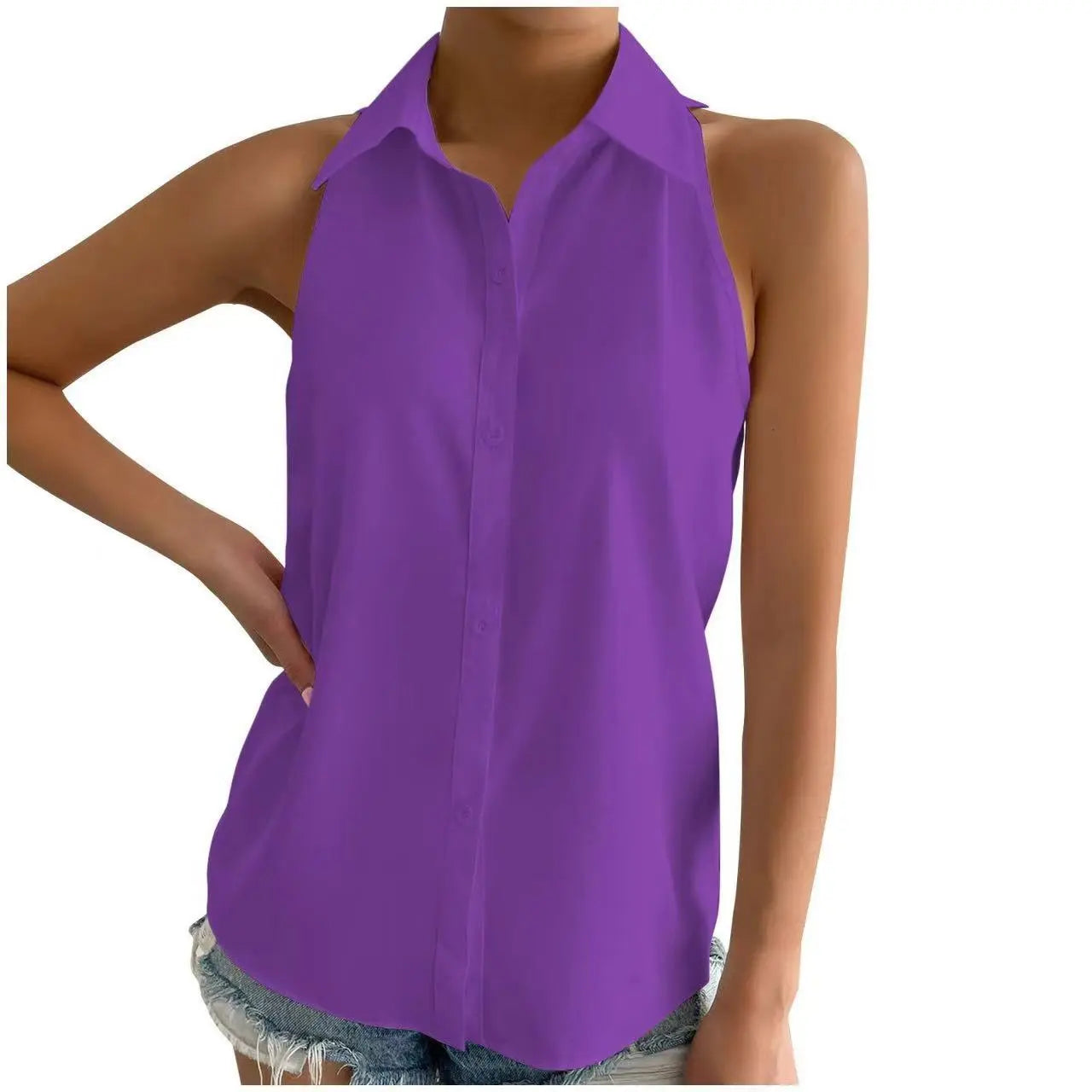 Satin Sleeveless Shirt Women Spring Satin Top Casual Office Solid Color Shirt Supply Bella Mia