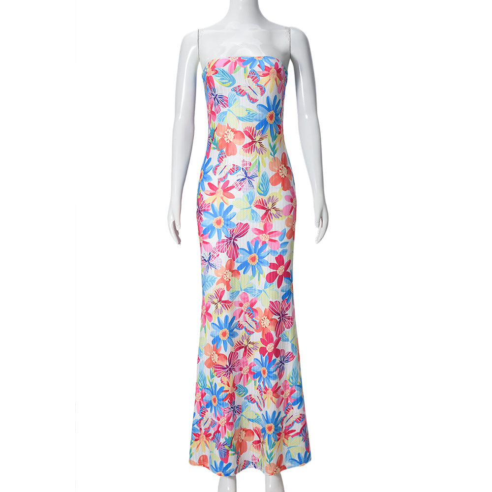 Women Clothing Spring Printed off Neck Backless Sexy Dress Women Bella Mia