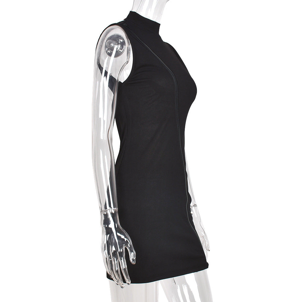 Women Clothing Autumn Round Neck Sleeveless Zipper Dress Sexy Hollow Out Cutout Out Backless One Step Dress Bella Mia