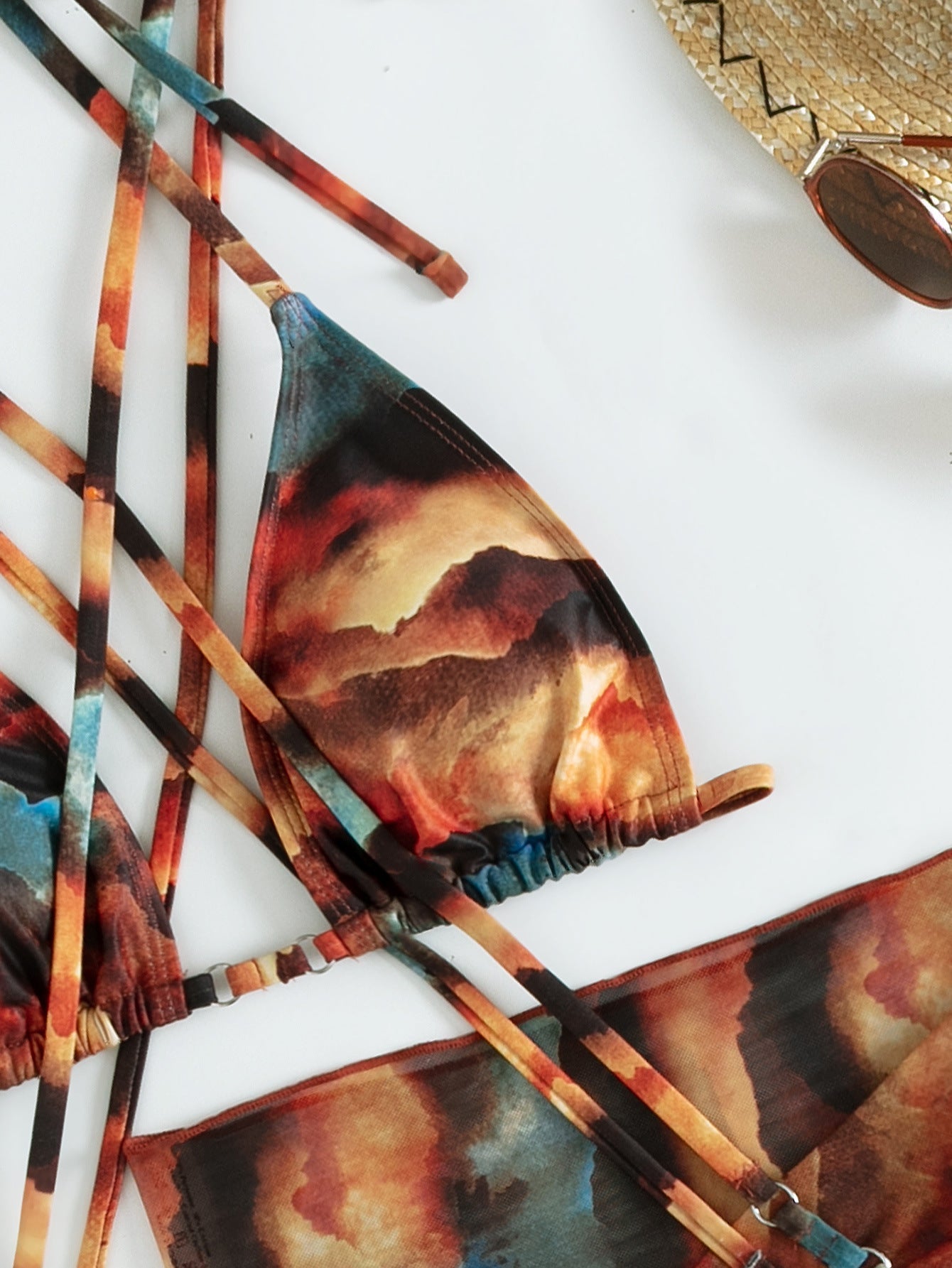 Gradient Printing Series with Net Hanfu Long Robe Sexy Three Piece Set Swimsuit Swimwear Women Bella Mia