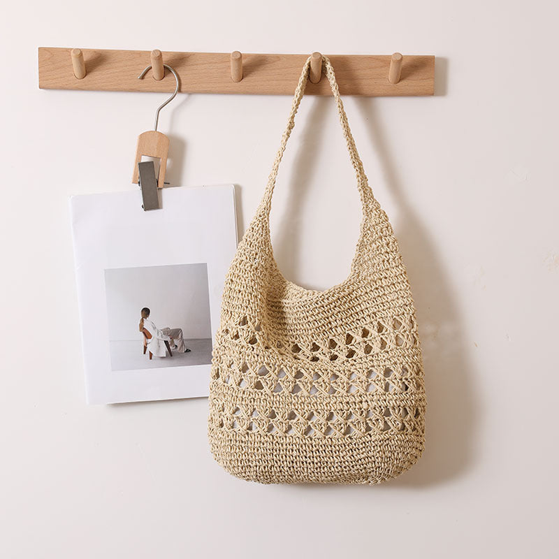 Large Capacity Hollow Out Cutout Shoulder Straw Bag Tote Straw Bag Woven Bag Seaside Vacation Beach Bag Women Bag Bella Mia