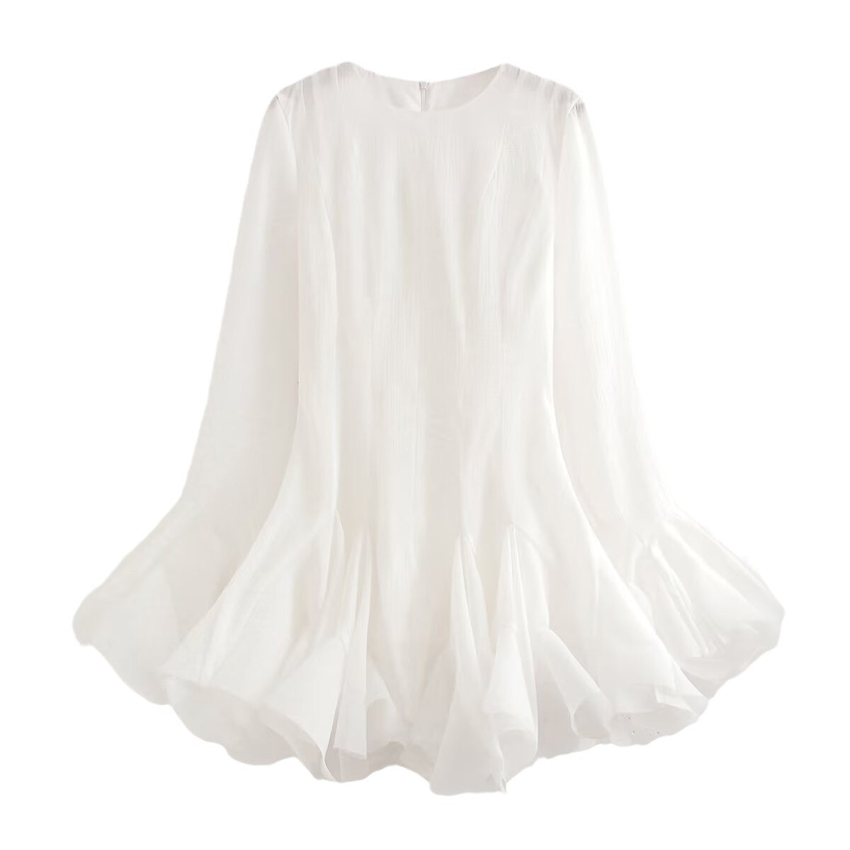 Laminated Ruffled Tulle Tutu Dress Summer Sweet round Neck Flared Sleeves Slim Fit Short Mini Dress Bella Mia