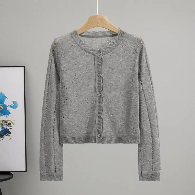 All Matching Hollow Out Cutout Sun Protection Short Knitted Cardigan Women Summer Figure Flattering Outerwear Top Bella Mia