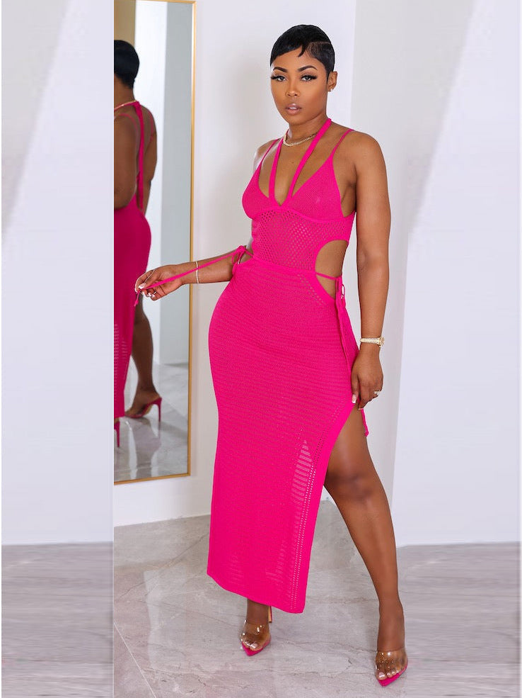 Sexy Women Clothing Ladies Halter Cropped Outfit Spaghetti Straps Knitted Dress Backless Beach Knitted Dress Bella Mia