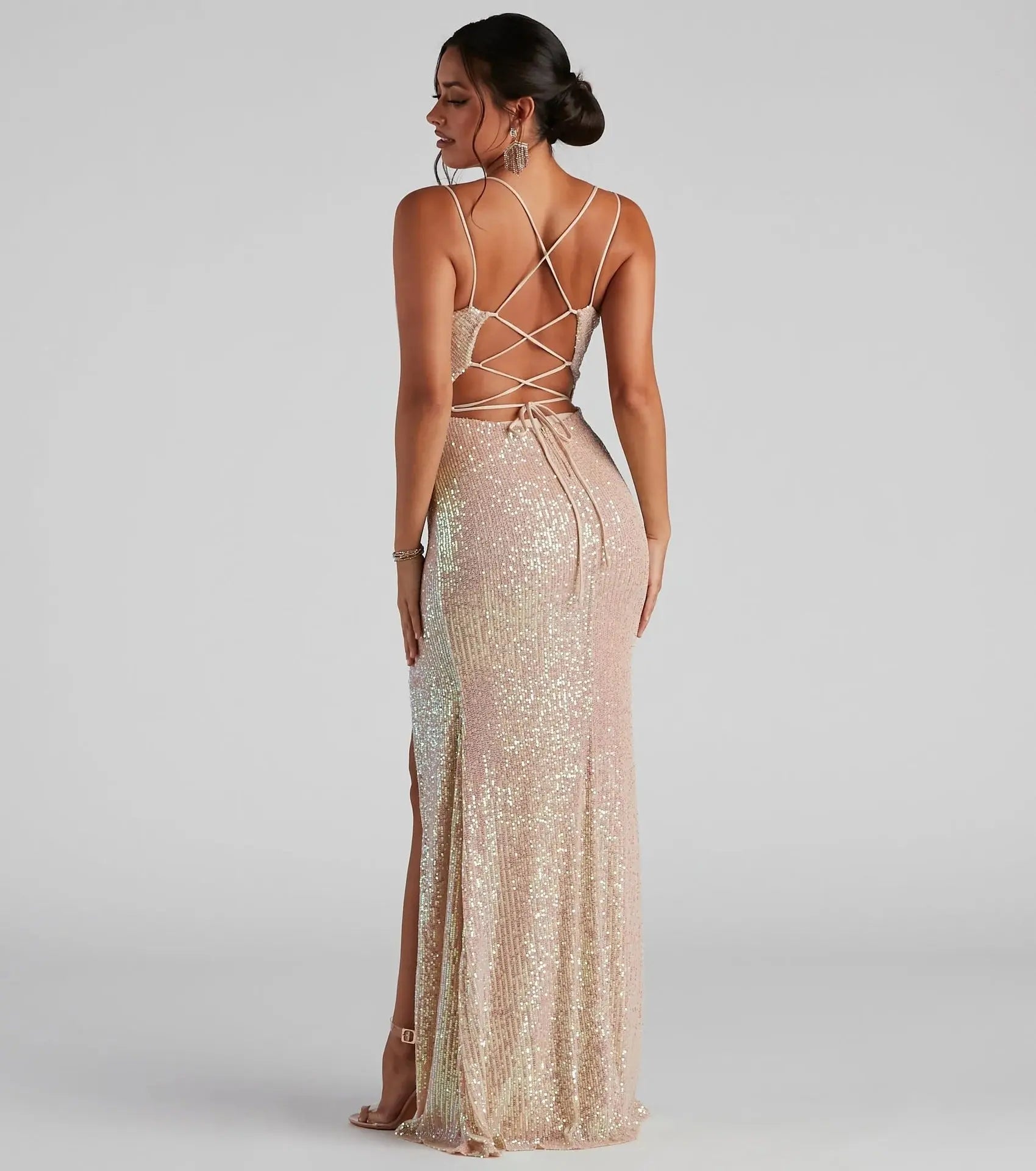 Sequin Halter Maxi Dress Backless Split Party Club Formal Bella Mia
