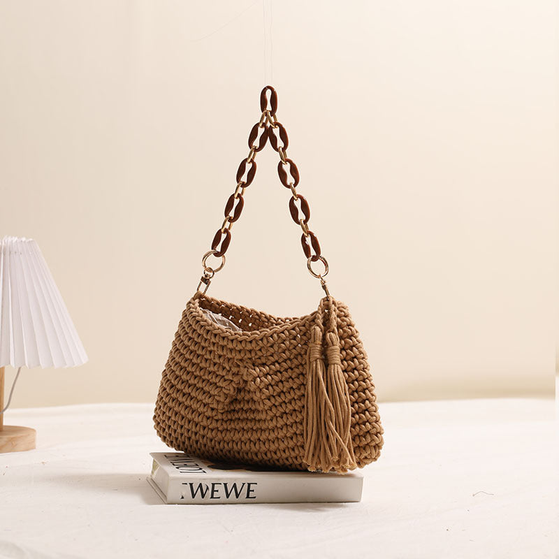 Underarm Cotton Thread Woven Bag Tassel One Shoulder Straw Bag Vacation Beach Bag Niche Women Bag Bella Mia