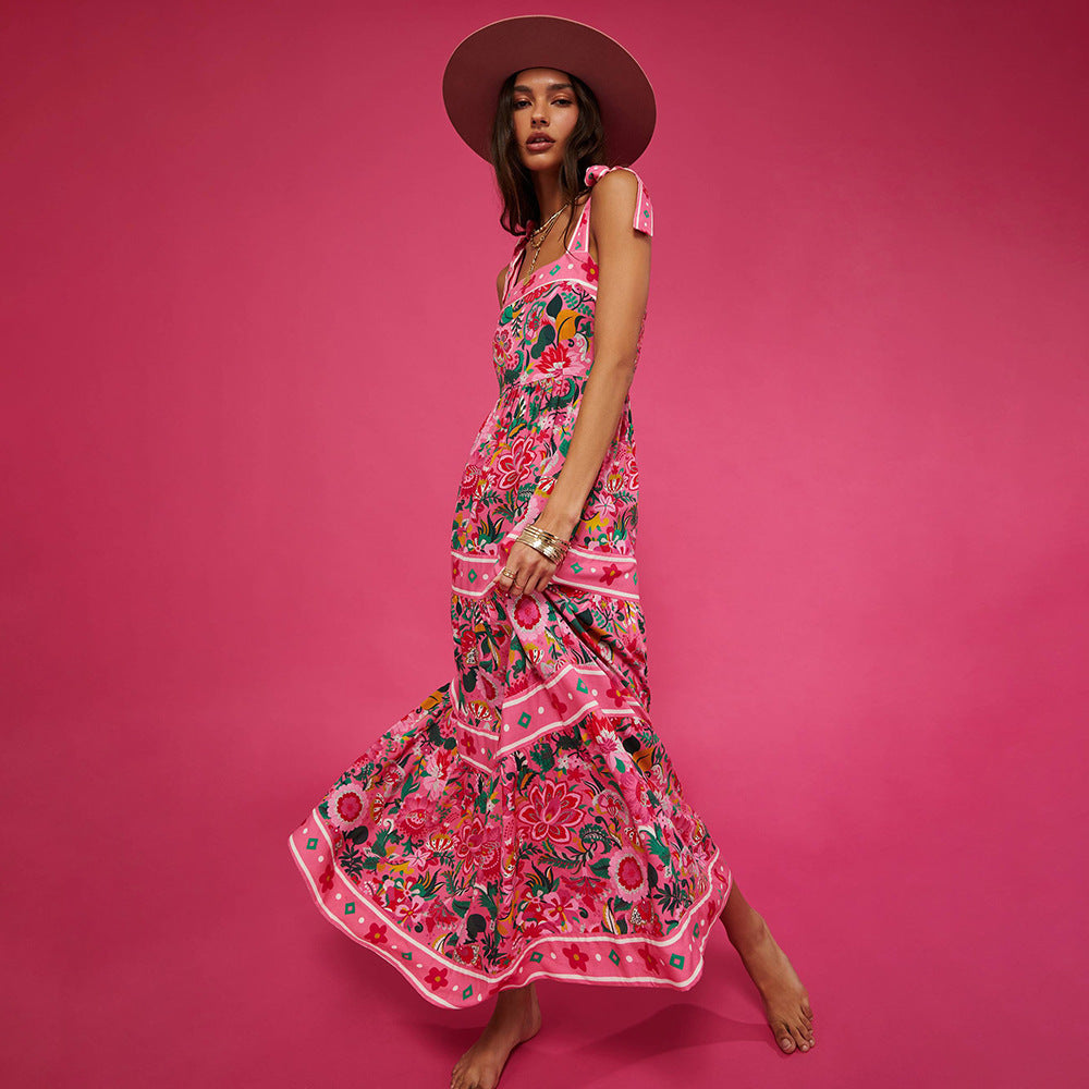 Printed Bow Shoulder Strap One Piece Swimsuit Women Bella Mia