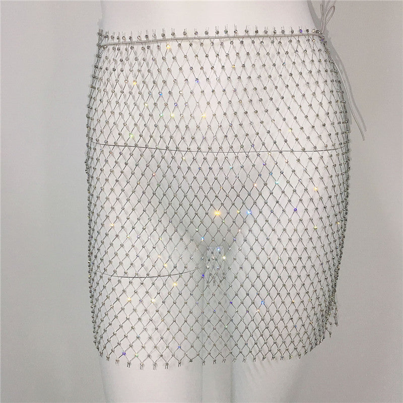Women Clothing Sexy Fishnet Rhinestone Skirt Sweet Spicy Mini Skirt Rhinestone Miniskirt Women Bella Mia