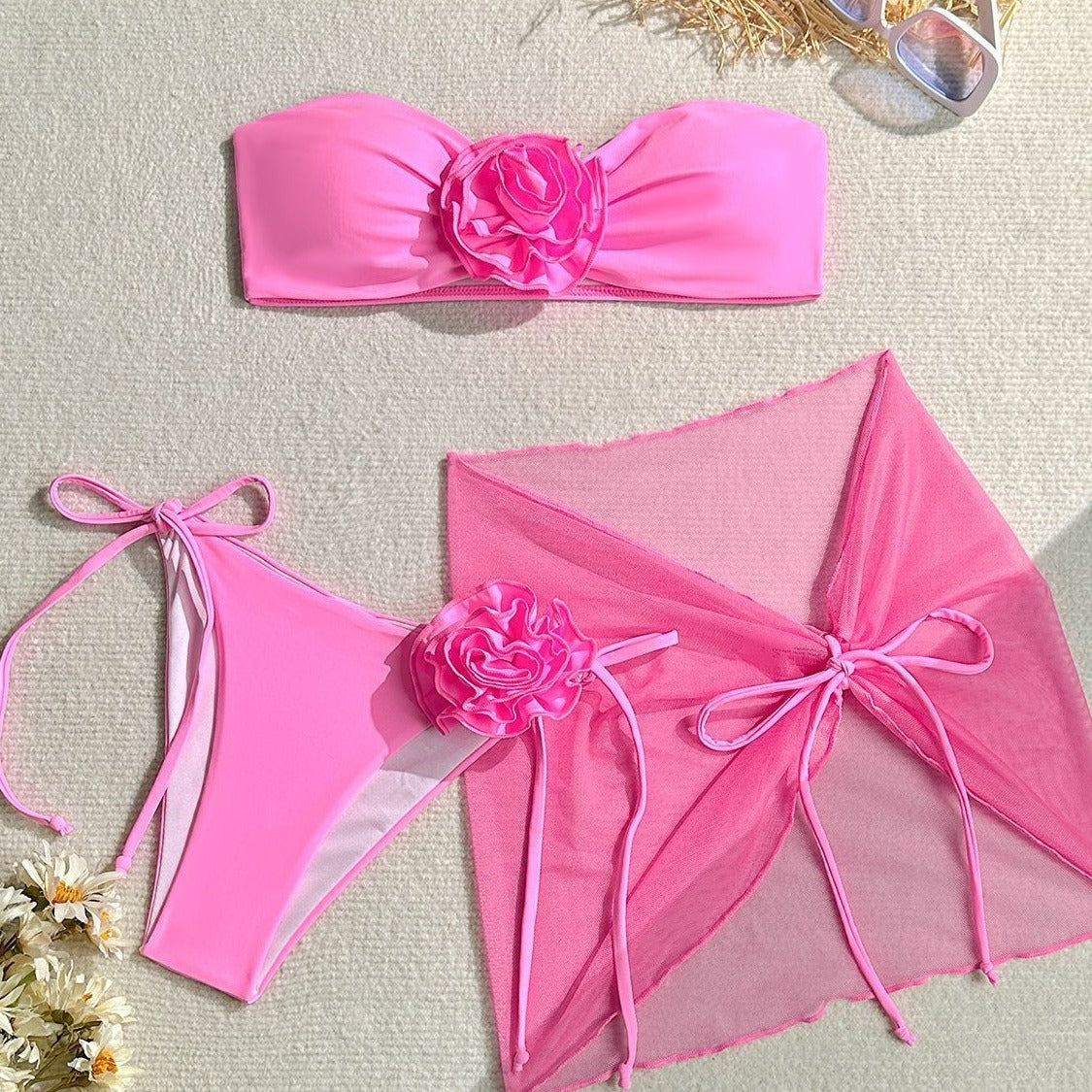 Bikini Sexy Three Piece Set Swimsuit Women Three Dimensional Big Floral Bikini Swimsuit Bella Mia