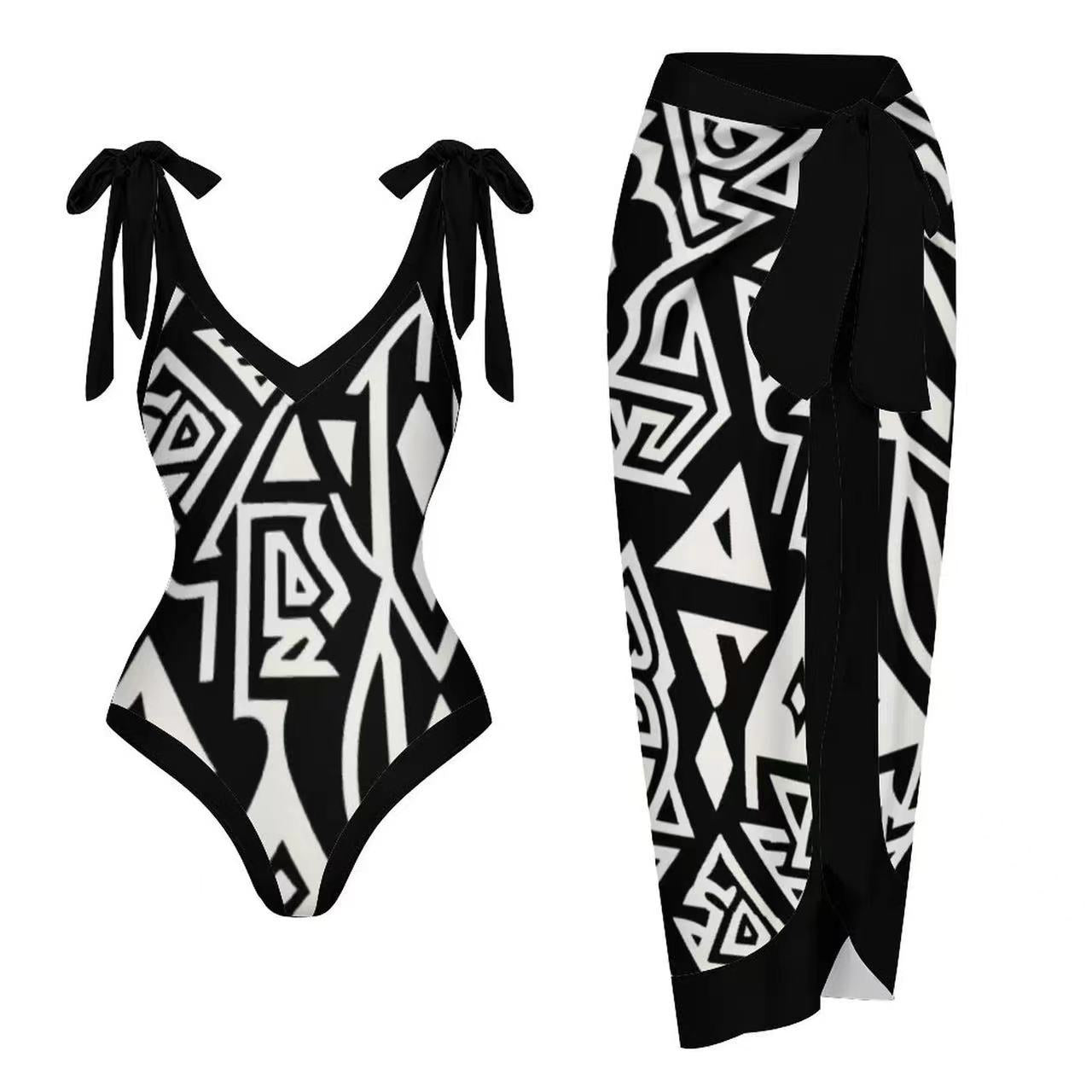 Two Piece Set One Piece Gauze Skirt Swimsuit Multi Color Printing Conservative Sunscreen Swimsuit Bella Mia