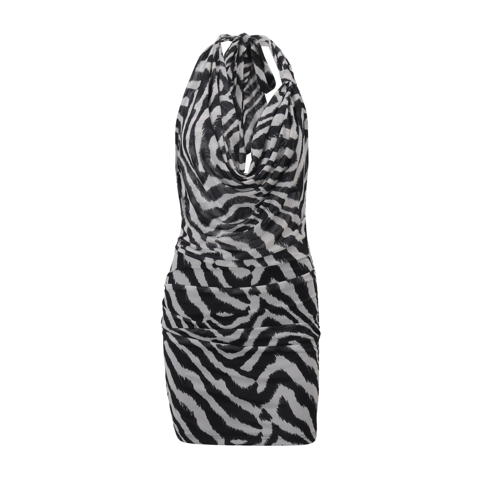 Women Clothing Autumn Sexy Halter Swing Collar Personality Zebra Pattern Sexy Hip Bag Dress Women Bella Mia