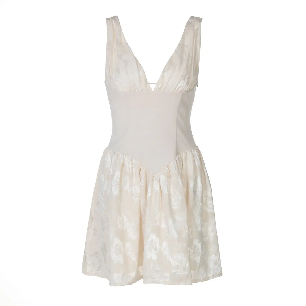 Women Summer Solid Color Deep V Plunge Back Tied Slim Fit Waist Strap Dress Bella Mia