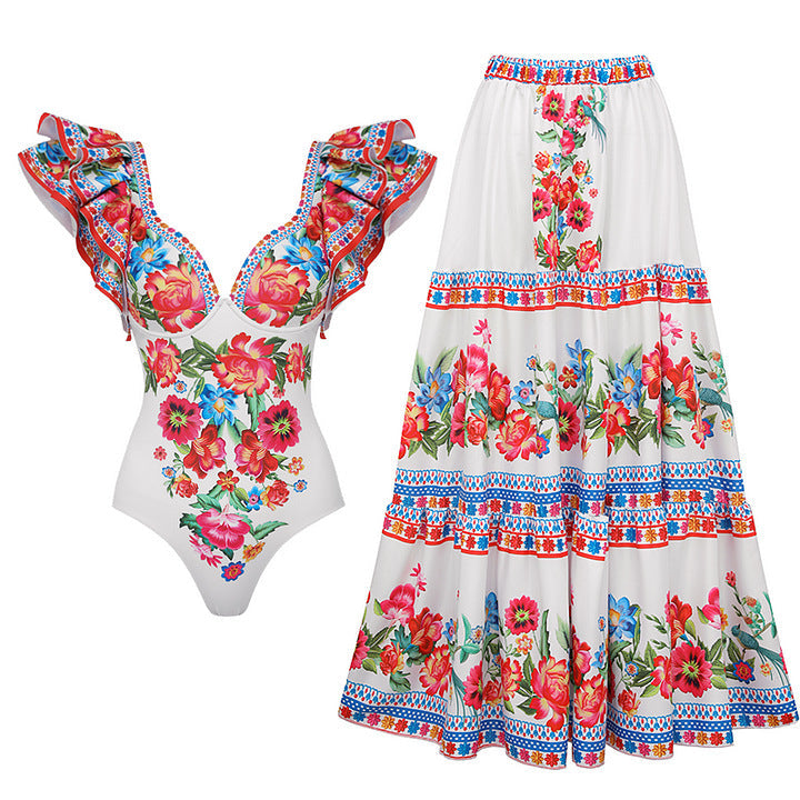 Ruffled Slimming Printed One Piece Swimsuit Women Bella Mia