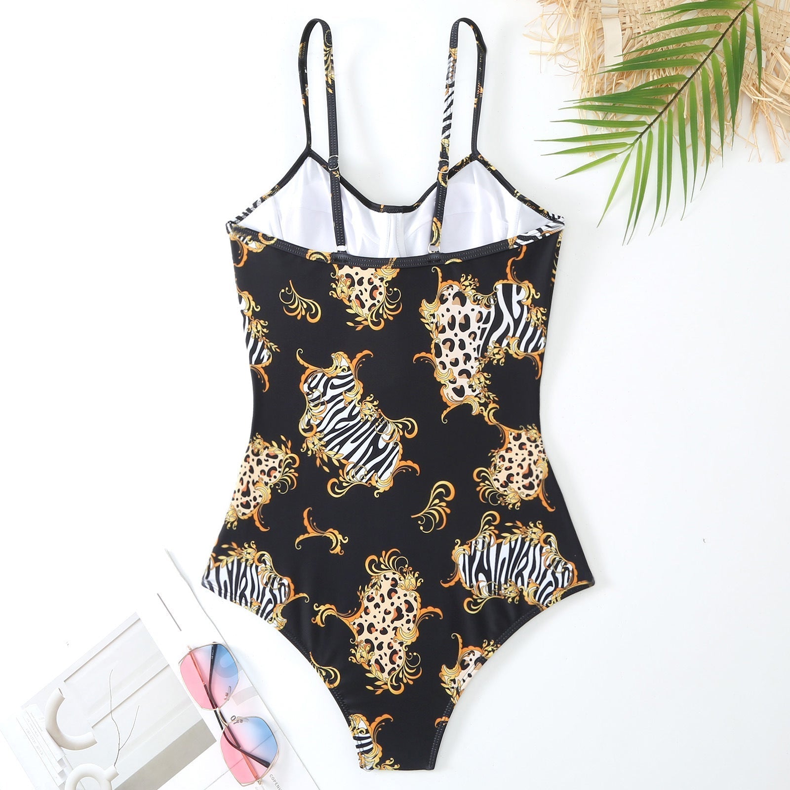 One Piece Swimsuit Women Conservatively Thin Vintage Printed Chiffon Dress with Steel Bracket Hard Bag Swimsuit Bella Mia