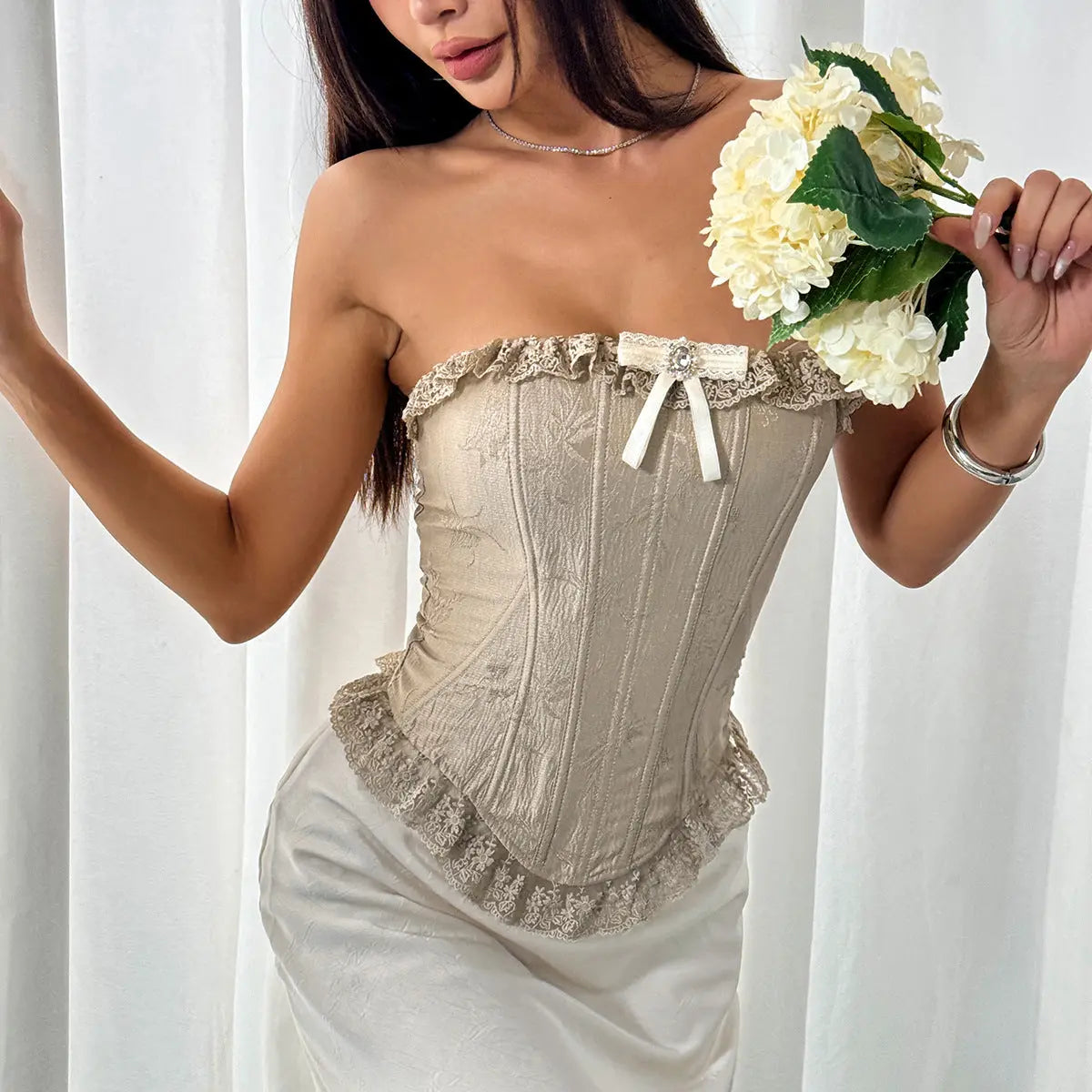 French Fungus Lace Pure Sweet Spicy Boning Corset Vest Women Tube Top Bella Mia