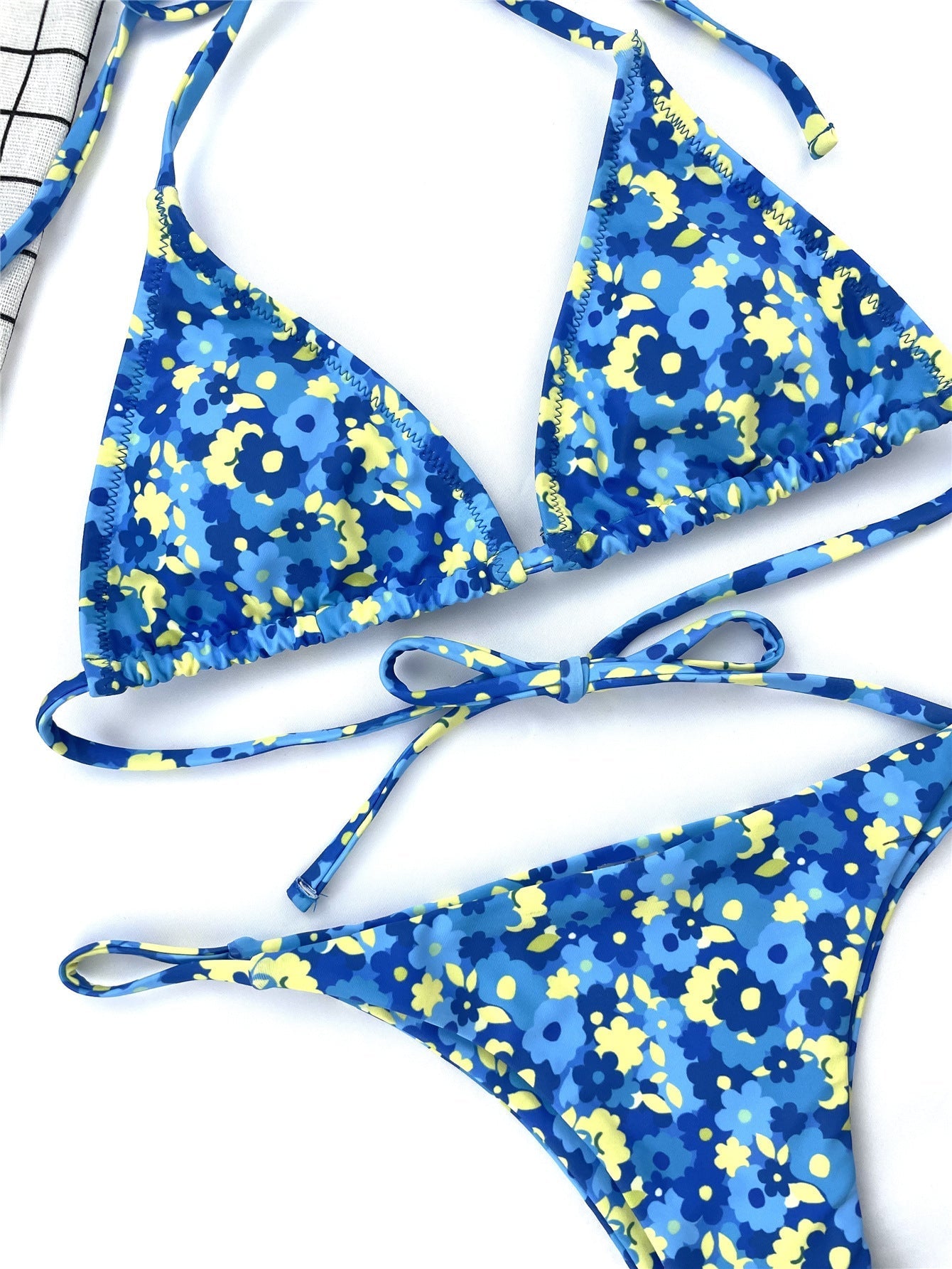 Women Seperated Swimwear Blue Floral Tie-Neck Bikini Bella Mia