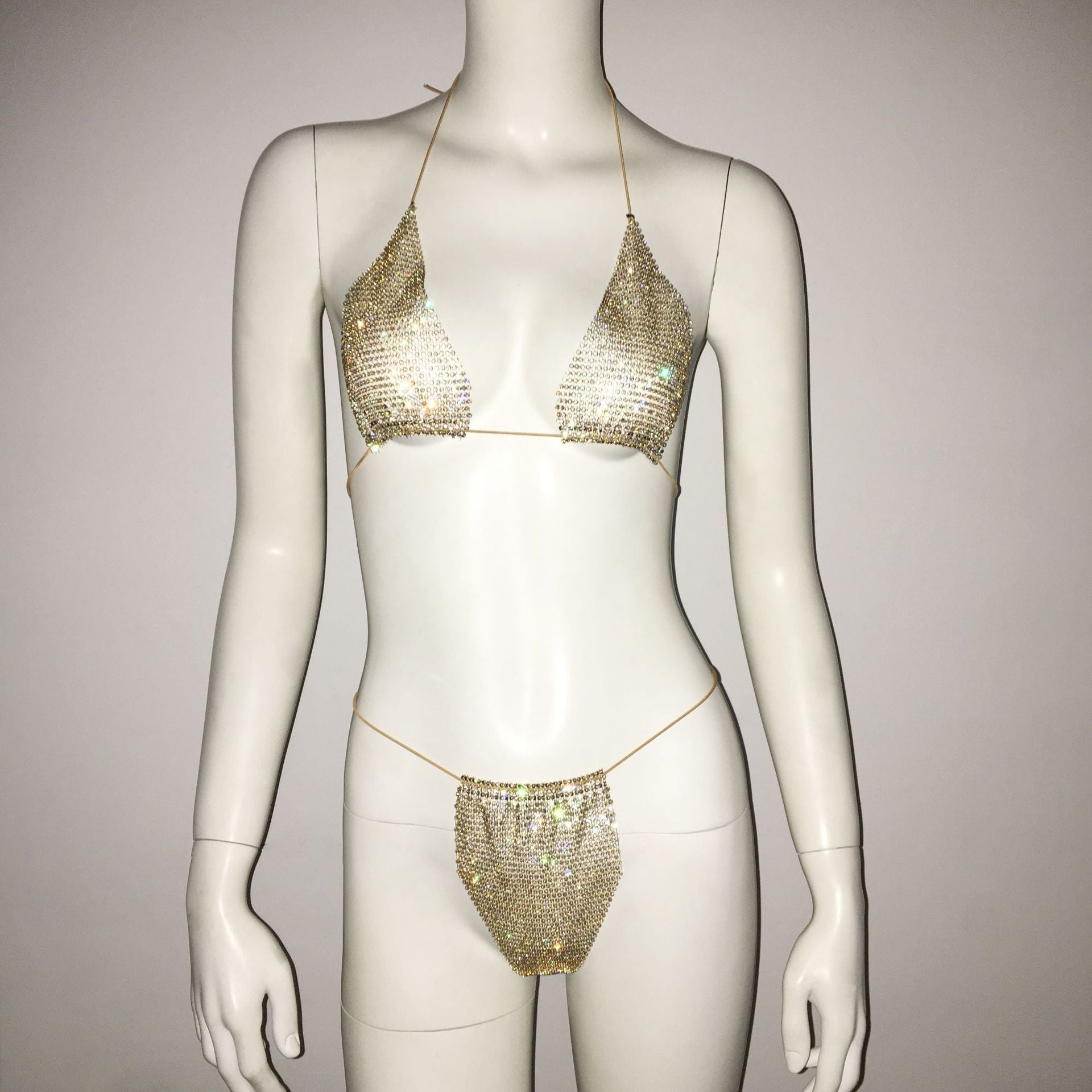 Women Clothing Rhinestone Bikini Set Carnival Sexy Lace Up Outdoor Beach Split Swimsuit Bella Mia