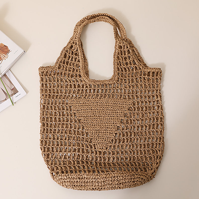 Large Capacity Hollow Out Cutout Straw Bag Fresh Candy Color One Shoulder Tote Woven Bag Portable Women Beach Bag Bella Mia