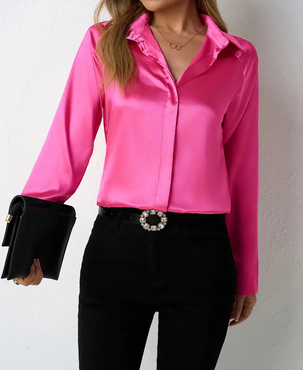 Women Clothing Satin Shirt Women Satin Artificial Silk Shirt Satin Top Bella Mia