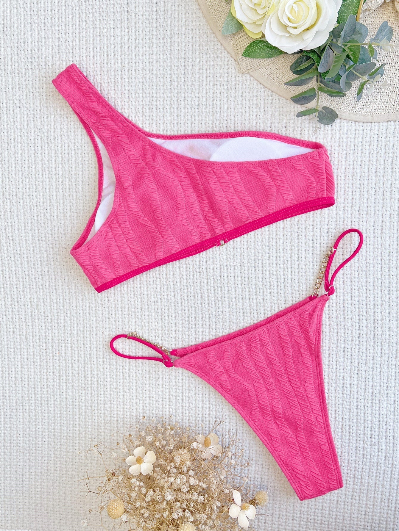 Bikini Double Bikini Open Back Swimsuit One Shoulder Swimsuit Women Sexy Swimsuit Solid Color Bella Mia