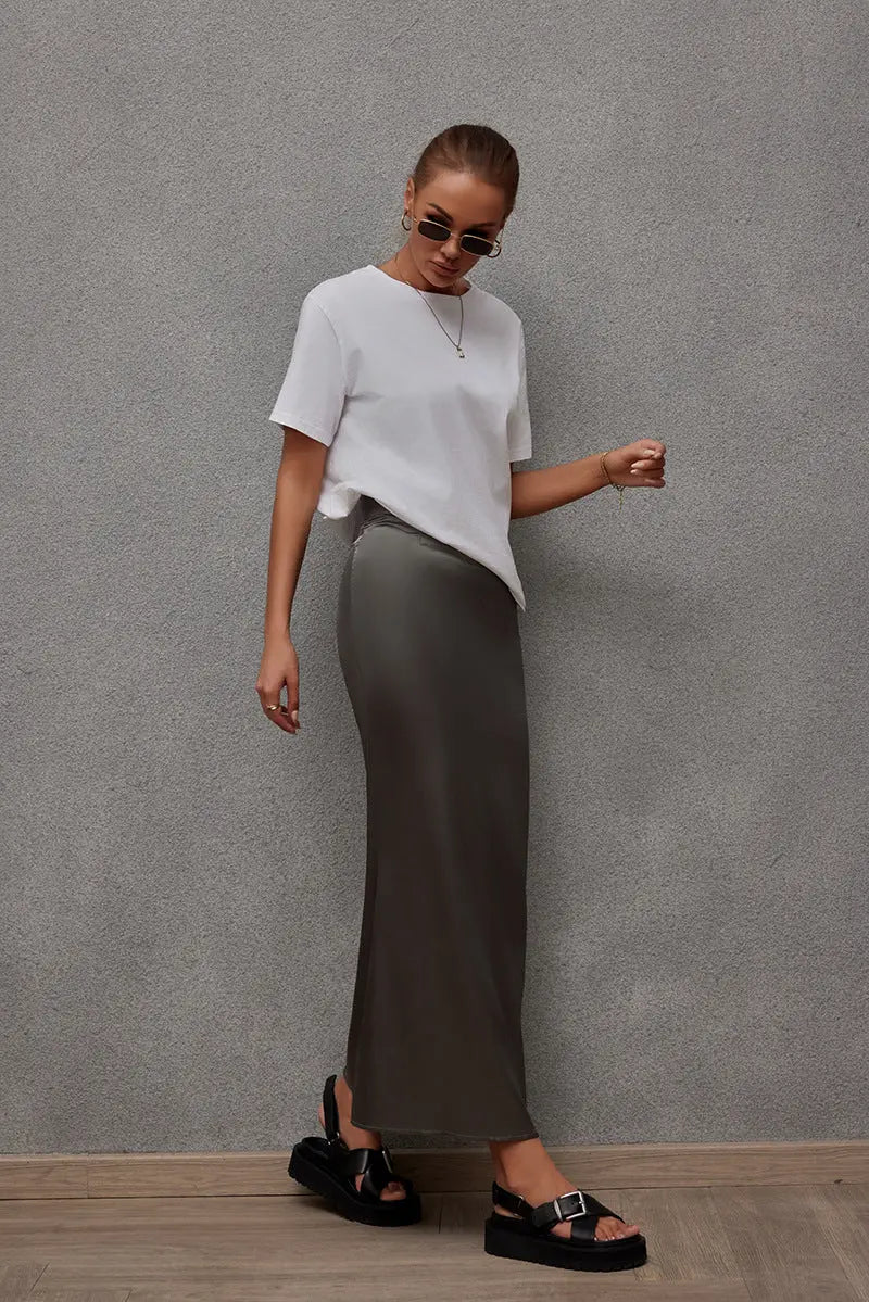 Spring Summer Artificial Silk Skirt Satin Skirt Women Casual Satin Hip Skirt Bella Mia