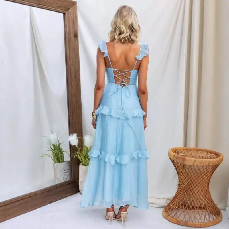 Summer Women Clothing Solid Color Elegant Graceful Ruffled Dress Bella Mia