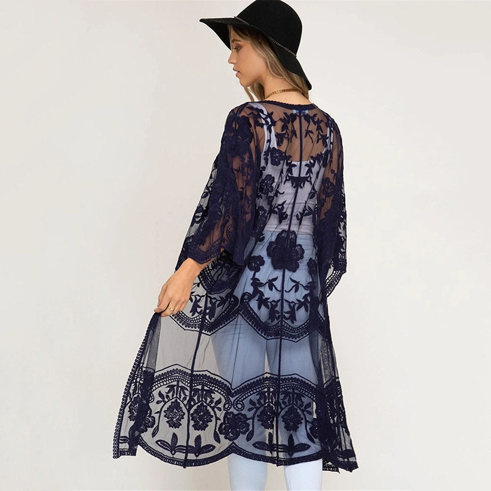 Lace Mesh Embroidered Beach Cover up Sexy Cardigan Sunscreen Beach Bella Mia