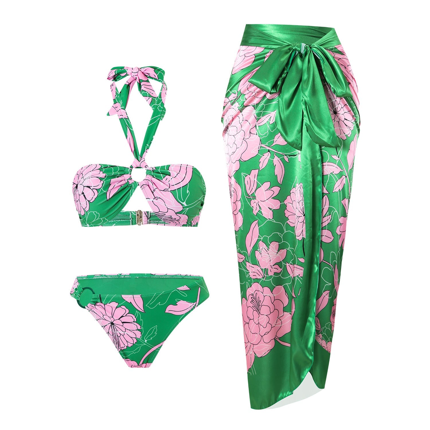 Swimsuit Lace Printing Sexy Bikini Halter Split Swimsuit Women Bikini