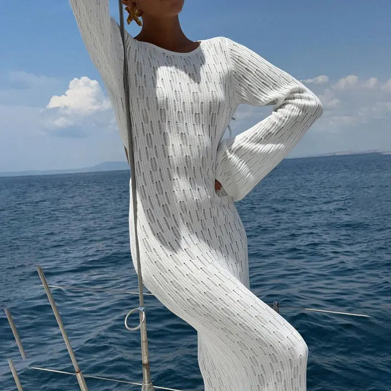 Summer Beach Dress Women Solid Color Sexy Knitted Beach Bikini Swimsuit Blouse Sun Protective Clothing Bella Mia