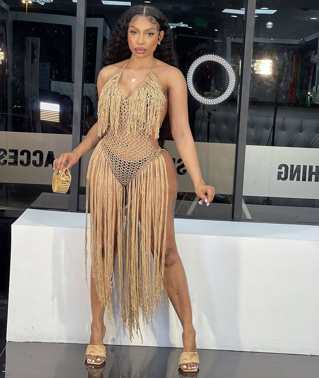 Sexy Women Beach Dress Handmade Crocheted Jumpsuit Tassel Dress Entry Bella Mia