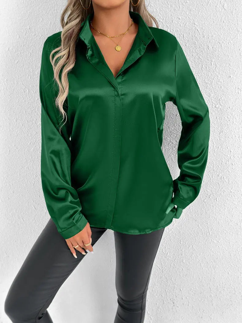 Women Clothes Clothes Spring Summer Satin Shirt Shirt Long Sleeve Satin Top Bella Mia